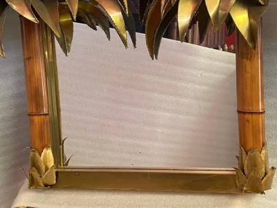 Maison Jansen 1970 Illuminating Palm and Bamboo Tree Mirror in Brass Unique An Original Piece