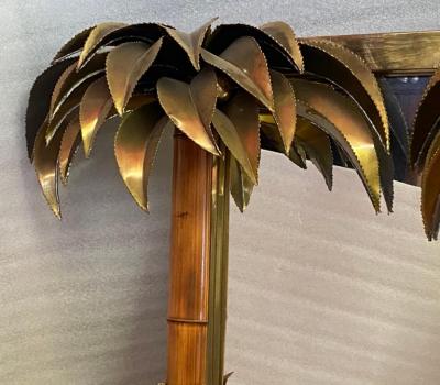 Maison Jansen 1970 Illuminating Palm and Bamboo Tree Mirror in Brass Unique An Original Piece