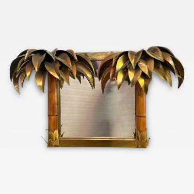 Maison Jansen 1970 Illuminating Palm and Bamboo Tree Mirror in Brass Unique An Original Piece