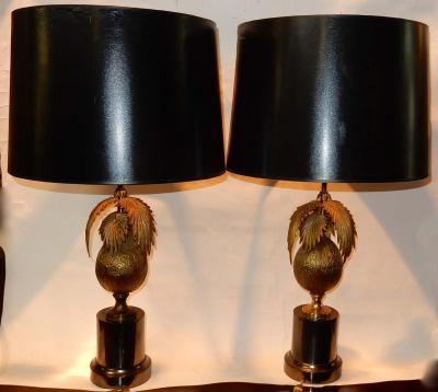 Maison Jansen 1970 Pair of Lamps Palm or Coconut Tree with Coconut Style Jansen or Charles