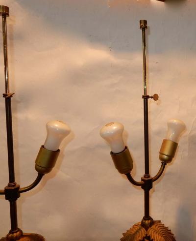 Maison Jansen 1970 Pair of Lamps Palm or Coconut Tree with Coconut Style Jansen or Charles