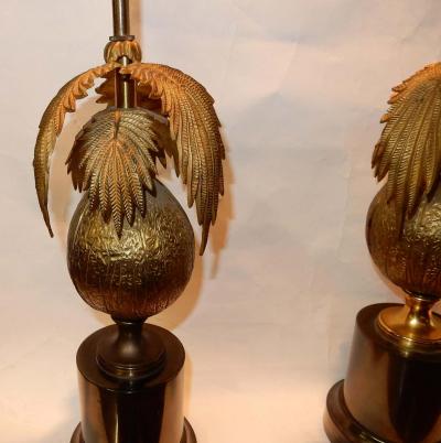 Maison Jansen 1970 Pair of Lamps Palm or Coconut Tree with Coconut Style Jansen or Charles