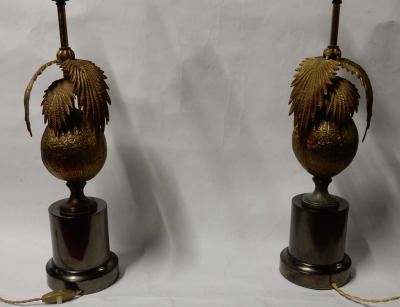 Maison Jansen 1970 Pair of Lamps Palm or Coconut Tree with Coconut Style Jansen or Charles