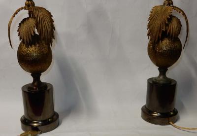 Maison Jansen 1970 Pair of Lamps Palm or Coconut Tree with Coconut Style Jansen or Charles