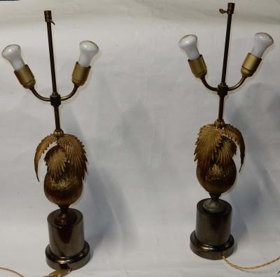Maison Jansen 1970 Pair of Lamps Palm or Coconut Tree with Coconut Style Jansen or Charles