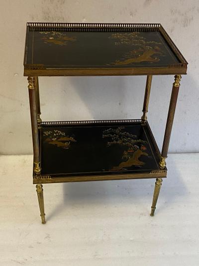 Maison Jansen 1970 Pair of Rectangular Bronze Side Tables Maison Jansen Chinese Lacquer Trays