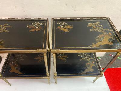 Maison Jansen 1970 Pair of Rectangular Bronze Side Tables Maison Jansen Chinese Lacquer Trays