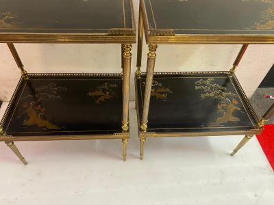 Maison Jansen 1970 Pair of Rectangular Bronze Side Tables Maison Jansen Chinese Lacquer Trays