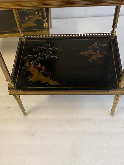 Maison Jansen 1970 Pair of Rectangular Bronze Side Tables Maison Jansen Chinese Lacquer Trays
