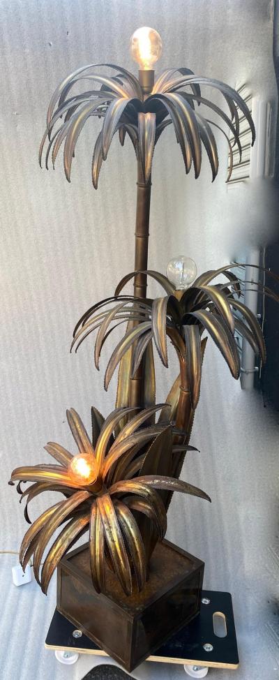 Maison Jansen 1970 Palm Tree Floor Lamp in Brass Maison Jansen 3 Heads In The Style Brutalist