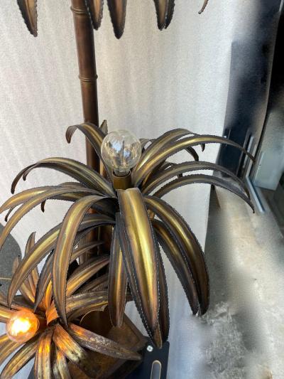 Maison Jansen 1970 Palm Tree Floor Lamp in Brass Maison Jansen 3 Heads In The Style Brutalist