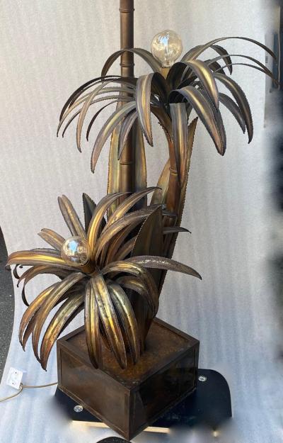 Maison Jansen 1970 Palm Tree Floor Lamp in Brass Maison Jansen 3 Heads In The Style Brutalist