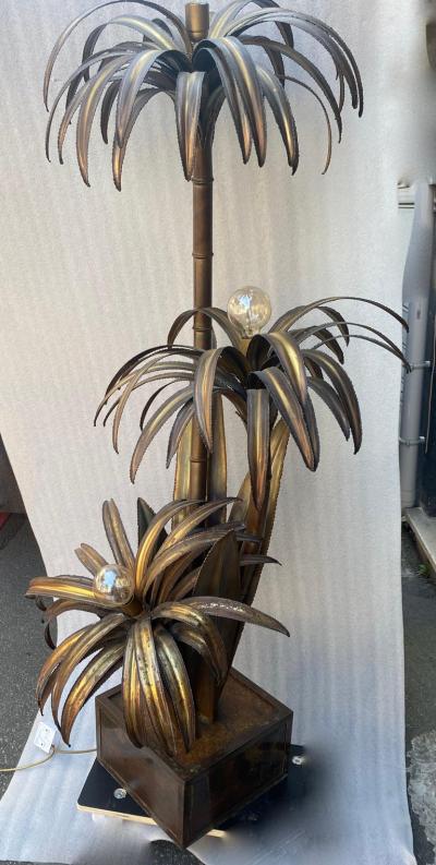Maison Jansen 1970 Palm Tree Floor Lamp in Brass Maison Jansen 3 Heads In The Style Brutalist