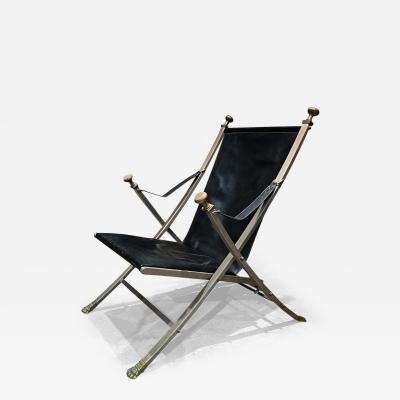 Maison Jansen 1970s Maison Jansen Bronze Campaign Leather Lounge Chair from France