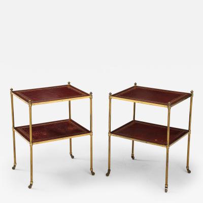 Maison Jansen 2 tier Leather and Brass coffee Table