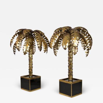 Maison Jansen 20th Century Brass Palm Tree Table Lamps Attributed to M J France ca 1970