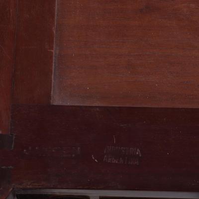 Maison Jansen A Pair of Louis XVI style marble top mahogany commodes signed Jansen C 1940