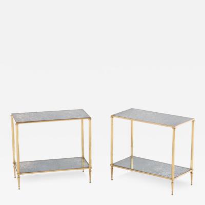 Maison Jansen A pair of French brass and mirror end tables in the manner of Jansen C 1950