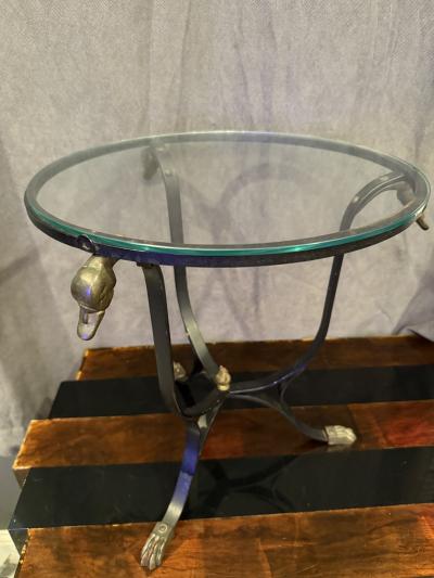 Maison Jansen BLACK STEEL AND BRASS SWAN HEAD TABLE BY MAISON JANSEN