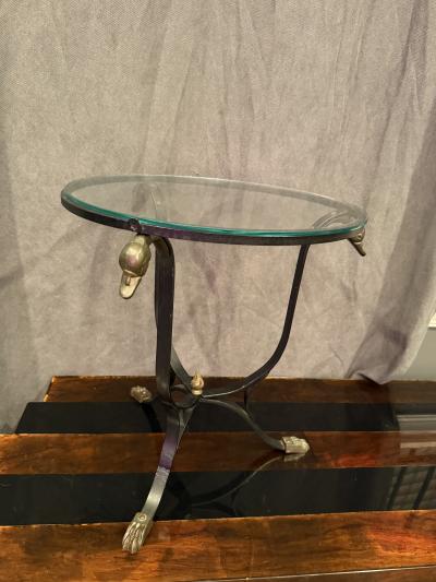 Maison Jansen BLACK STEEL AND BRASS SWAN HEAD TABLE BY MAISON JANSEN
