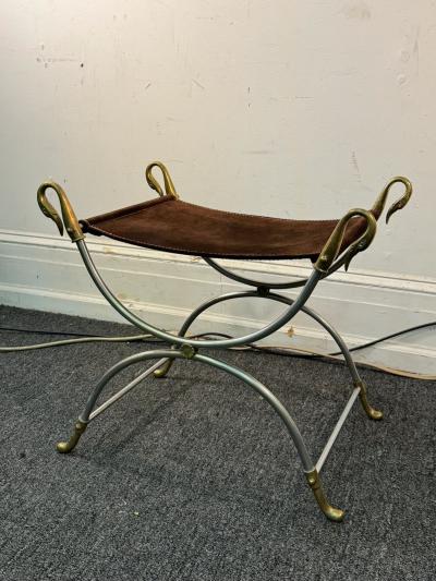 Maison Jansen BRUSHED NICKEL AND BRASS SWAN STOOL BY MAISON JANSEN