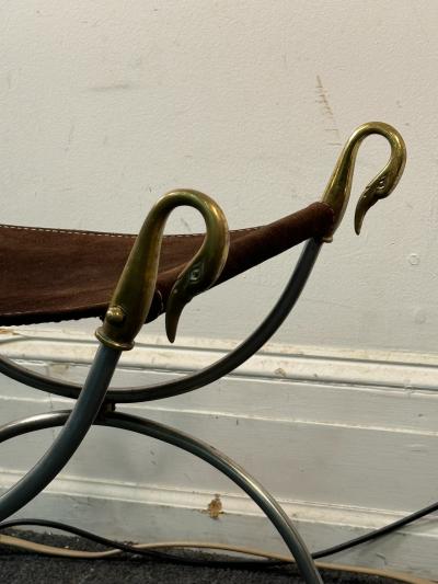 Maison Jansen BRUSHED NICKEL AND BRASS SWAN STOOL BY MAISON JANSEN