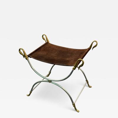 Maison Jansen BRUSHED NICKEL AND BRASS SWAN STOOL BY MAISON JANSEN