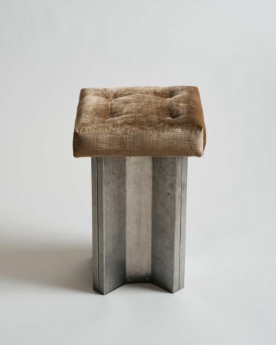 Maison Jansen Bent Steel Stool with Silk Velvet Upholstery by Maison Jansen France c 1970