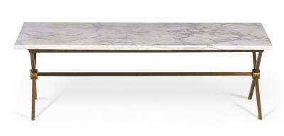 Maison Jansen Brass Frame and Carrara Marble Cocktail Coffee Table manner of Maison Jansen 