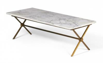 Maison Jansen Brass Frame and Carrara Marble Cocktail Coffee Table manner of Maison Jansen 