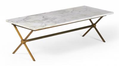 Maison Jansen Brass Frame and Carrara Marble Cocktail Coffee Table manner of Maison Jansen 