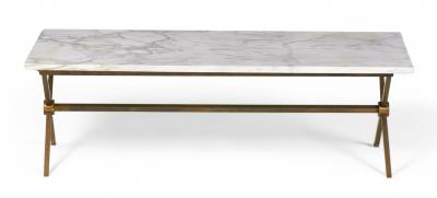 Maison Jansen Brass Frame and Carrara Marble Cocktail Coffee Table manner of Maison Jansen 