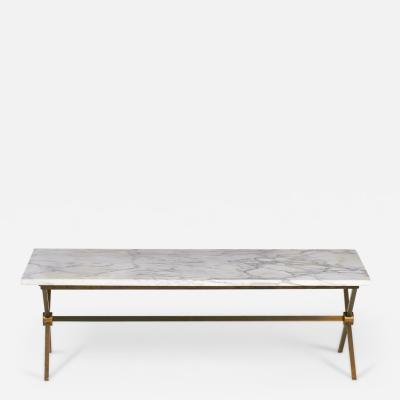Maison Jansen Brass Frame and Carrara Marble Cocktail Coffee Table manner of Maison Jansen 