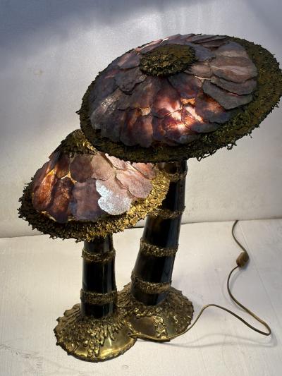 Maison Jansen Brass Mushroom Lamp by Maison Jansen 2 Heads Brutalist Style Duval Brasseur