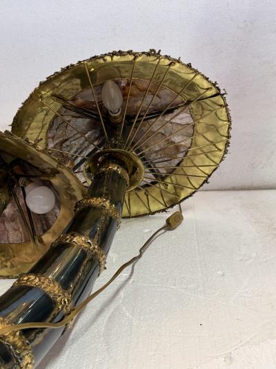 Maison Jansen Brass Mushroom Lamp by Maison Jansen 2 Heads Brutalist Style Duval Brasseur