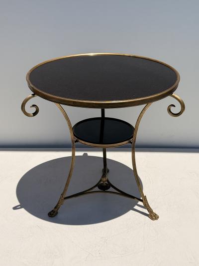 Maison Jansen Brass and Black Granite French Style Gueridon Table