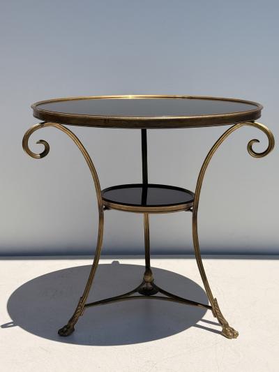 Maison Jansen Brass and Black Granite French Style Gueridon Table