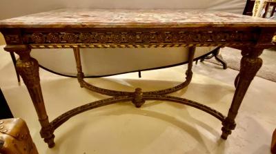 Maison Jansen Center Table or Console Louis XVI Jansen Style Stunning Marble Top Gilt Base
