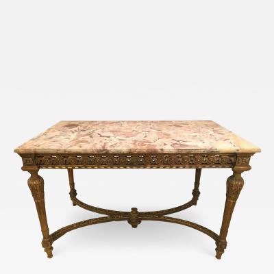 Maison Jansen Center Table or Console Louis XVI Jansen Style Stunning Marble Top Gilt Base