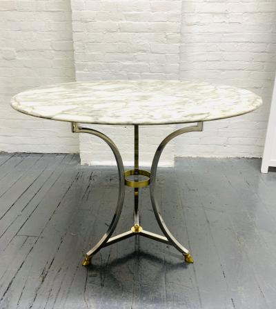 Maison Jansen Chrome and Brass Marble Top Table in the Style of Maison Jansen