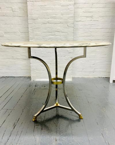 Maison Jansen Chrome and Brass Marble Top Table in the Style of Maison Jansen