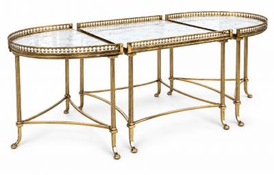 Maison Jansen Circa 1940 Maison Jansen Tripartite Brass Coffee Table with Marble top