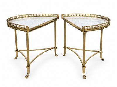 Maison Jansen Circa 1940 Maison Jansen Tripartite Brass Coffee Table with Marble top