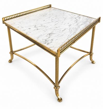 Maison Jansen Circa 1940 Maison Jansen Tripartite Brass Coffee Table with Marble top