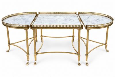 Maison Jansen Circa 1940 Maison Jansen Tripartite Brass Coffee Table with Marble top
