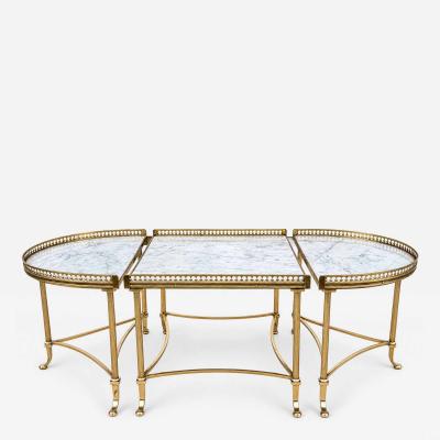 Maison Jansen Circa 1940 Maison Jansen Tripartite Brass Coffee Table with Marble top