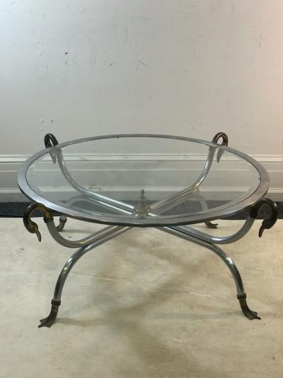 Maison Jansen ELEGANT MODERNIST MAISON JANSEN STEEL AND BRASS SWAN HEAD COFFEE TABLE