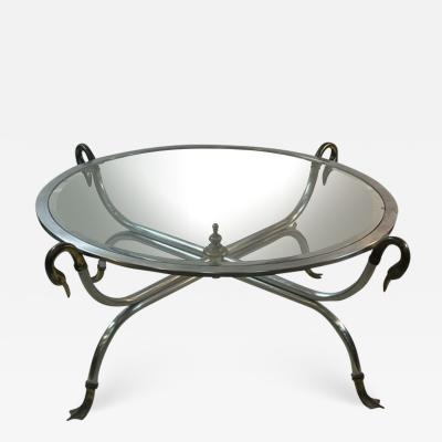 Maison Jansen ELEGANT MODERNIST MAISON JANSEN STEEL AND BRASS SWAN HEAD COFFEE TABLE