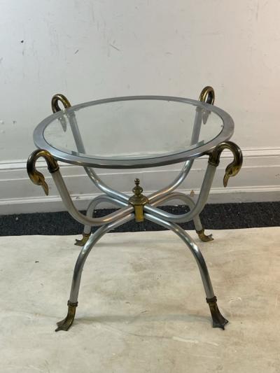 Maison Jansen ELEGANT MODERNIST MAISON JANSEN STEEL AND BRASS SWAN HEAD SIDE TABLE