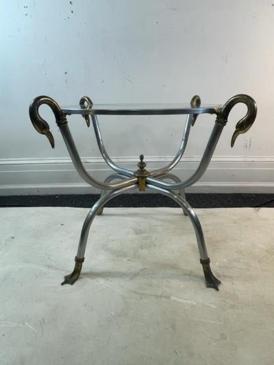 Maison Jansen ELEGANT MODERNIST MAISON JANSEN STEEL AND BRASS SWAN HEAD SIDE TABLE